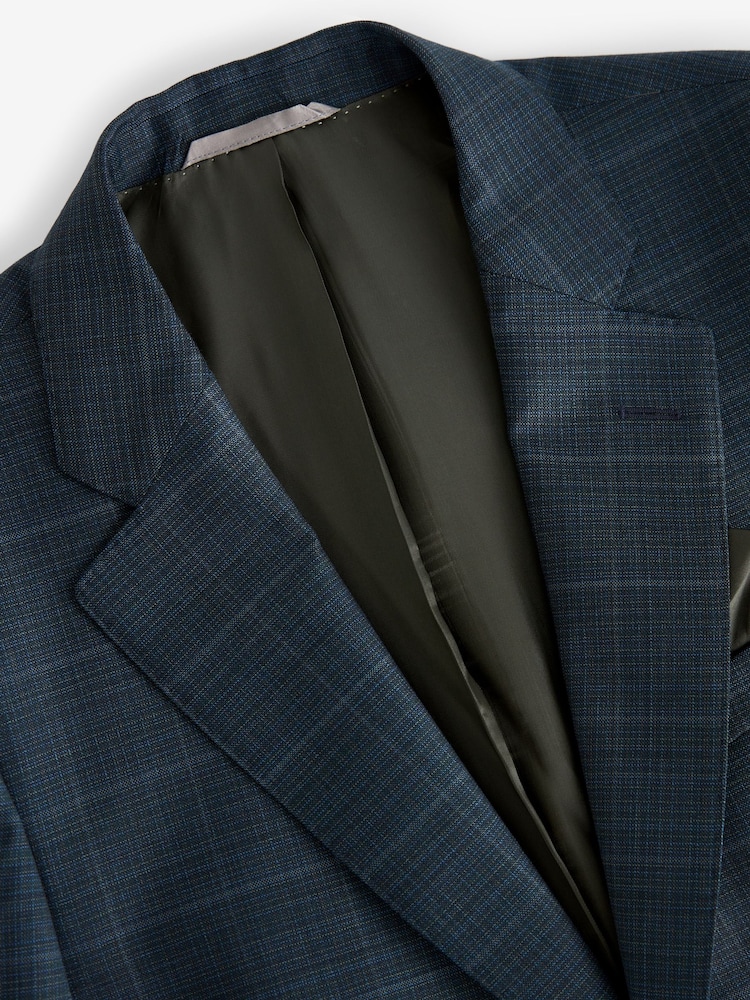 Bleu - Coupe ajustée  Signature Zignone Textured Carreaux Costume : Veste - Image 8 of 11