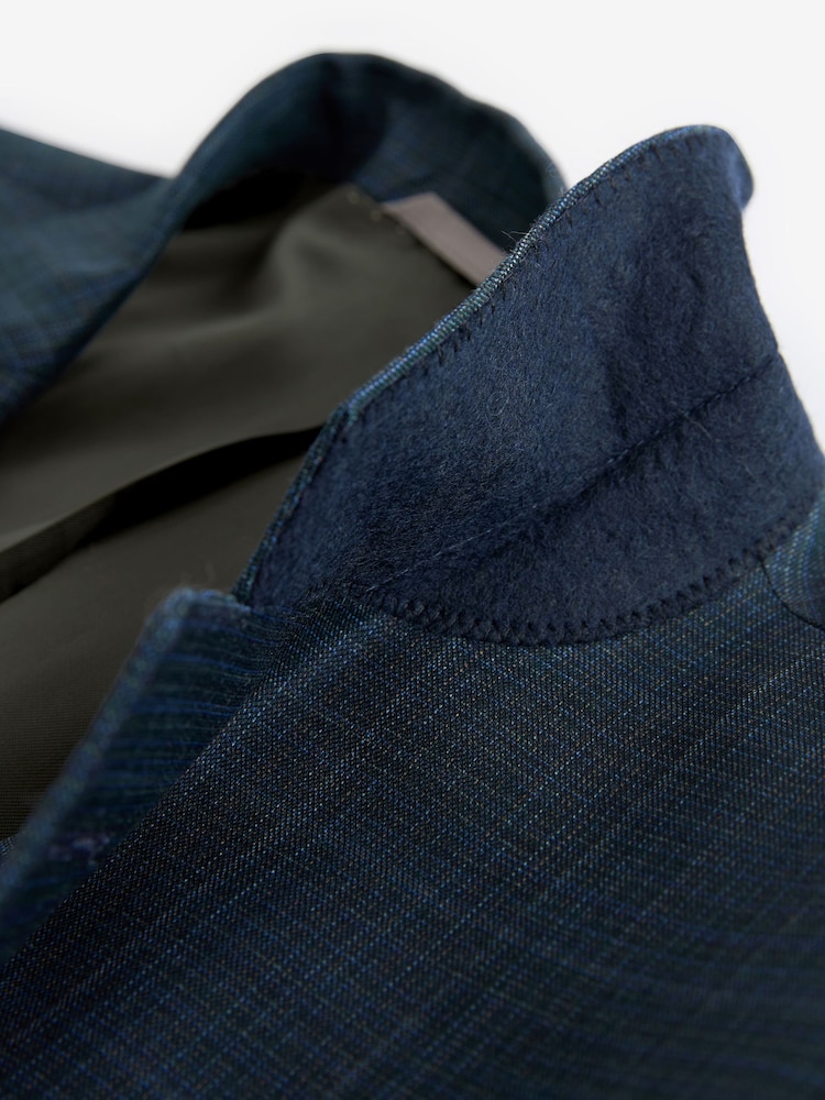 Bleu - Coupe ajustée  Signature Zignone Textured Carreaux Costume : Veste - Image 9 of 11