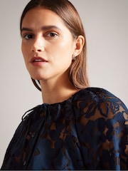 Ted Baker Blue Puff Sleeve Blouse With Tie Detail - Image 4 of 6