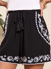 Love & Roses Black Embroidered Petite Elasticated Trim Detail Shortss - Image 1 of 4
