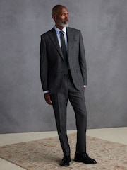 Grey Slim Fit Signature TG Di Fabio Italian Fabric Textured Suit Trousers - Image 2 of 9