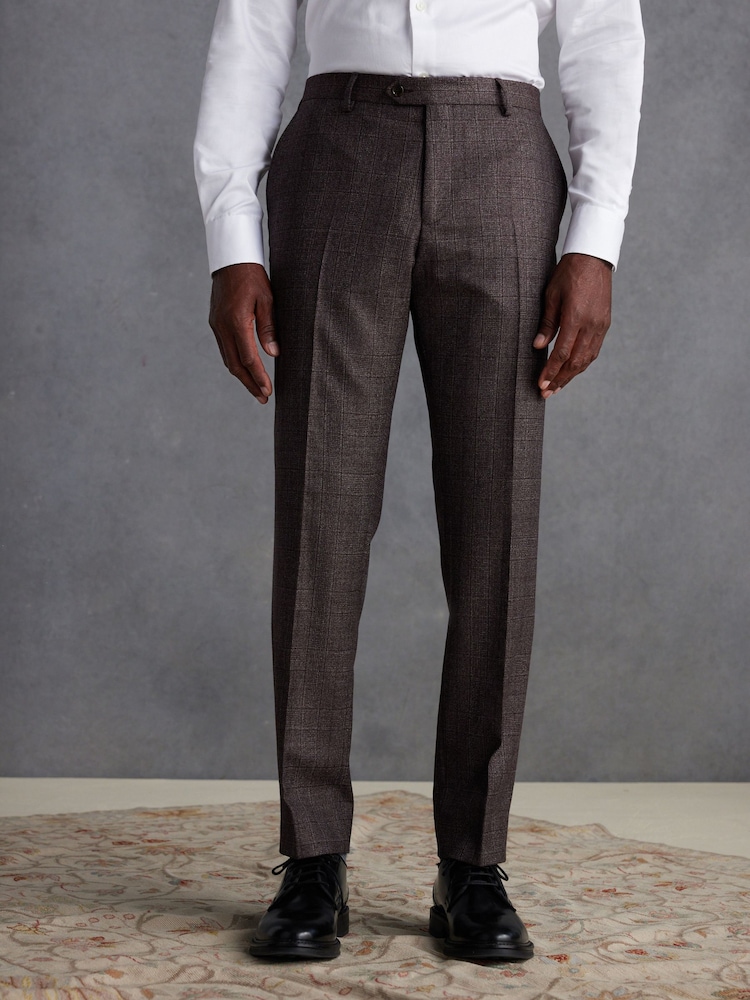 Burgundy Red Slim Fit Signature Marzotto Check Suit: Trousers - Image 1 of 8