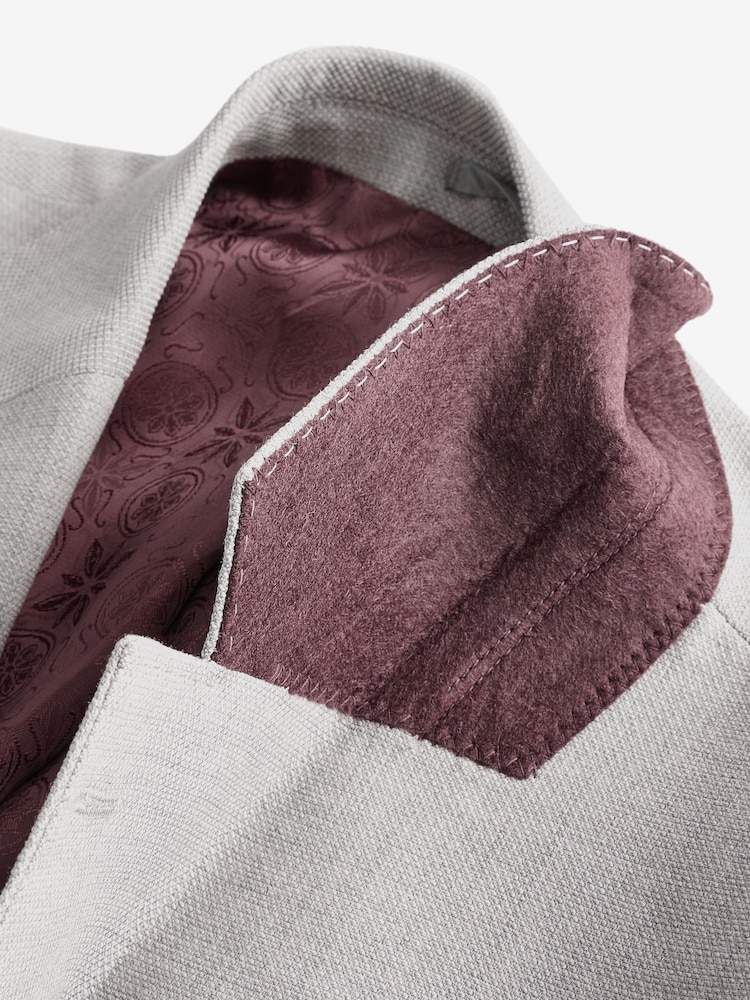 Gris - Veste de costume slim Signature Tollegno italienne en laine texturée - Image 11 of 13