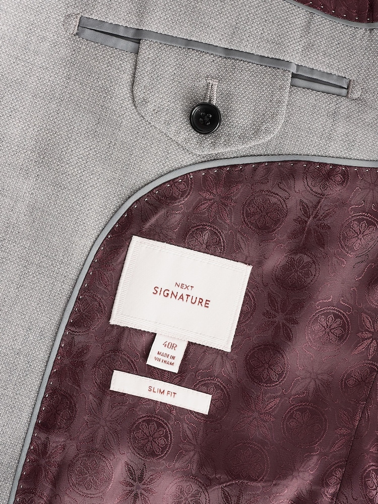 Gris - Veste de costume slim Signature Tollegno italienne en laine texturée - Image 12 of 13