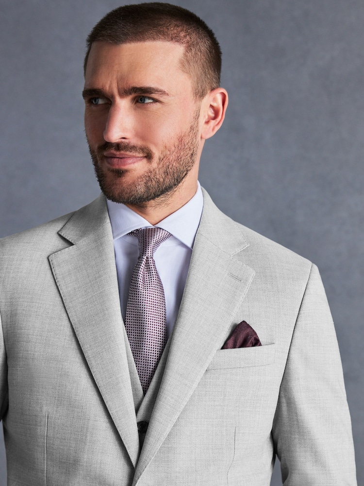 Gris - Veste de costume slim Signature Tollegno italienne en laine texturée - Image 5 of 13