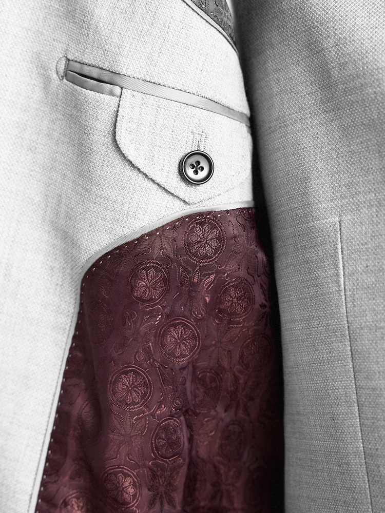 Gris - Veste de costume slim Signature Tollegno italienne en laine texturée - Image 7 of 13