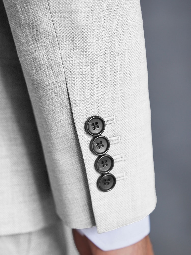 Gris - Veste de costume slim Signature Tollegno italienne en laine texturée - Image 8 of 13