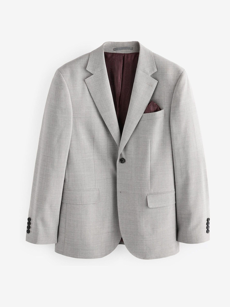 Gris - Veste de costume slim Signature Tollegno italienne en laine texturée - Image 9 of 13