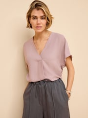 Mauve Purple Short Sleeve Overhead Top - Image 1 of 6