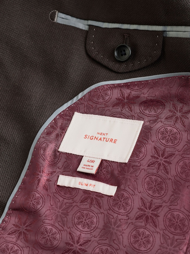 Brun - Veste de costume slim Signature Tollegno italienne en laine texturée - Image 10 of 11