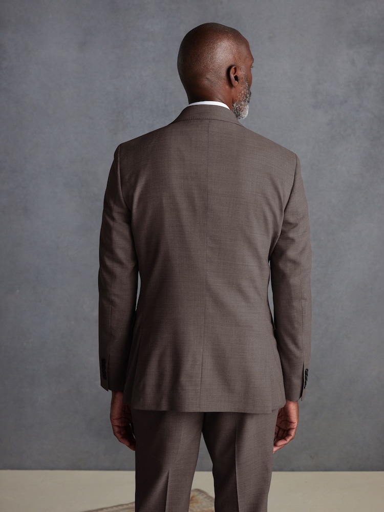 Brun - Veste de costume slim Signature Tollegno italienne en laine texturée - Image 3 of 11