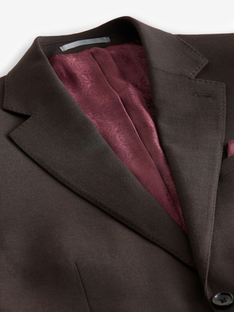 Brun - Veste de costume slim Signature Tollegno italienne en laine texturée - Image 8 of 11