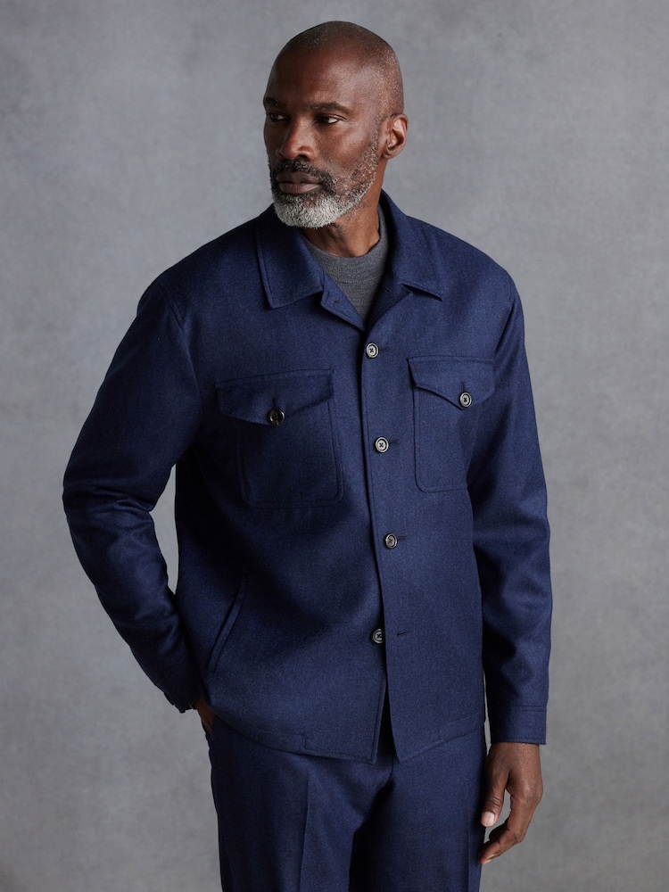 Blue Slim Fit Signature Zignone Italian Wool Flannel Shacket - Image 1 of 10