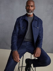 Blue Slim Fit Signature Zignone Italian Wool Flannel Shacket - Image 2 of 10