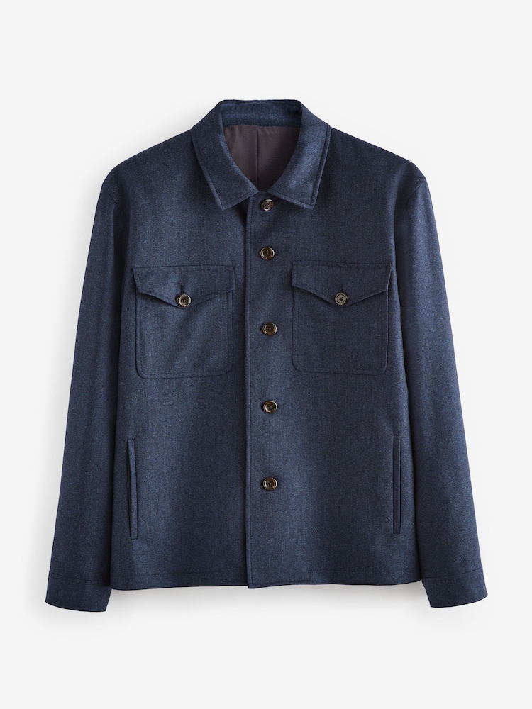 أزرق - Slim Fit Signature Zignone Italian Wool Flannel Shacket - Image 6 of 10