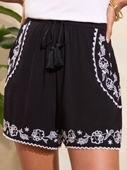 Love & Roses Black Embroidered Elasticated Trim Detail Shortss - Image 1 of 4
