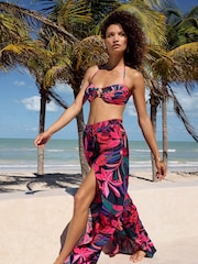 Love & Roses Pink Print Petite Split Detail Beach Tie Front Trousers - Image 4 of 4