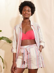 Love & Roses Ivory White Stripe Button Through Shirt Co Ord - Image 2 of 4