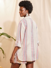 Love & Roses Ivory White Stripe Button Through Shirt Co Ord - Image 3 of 4