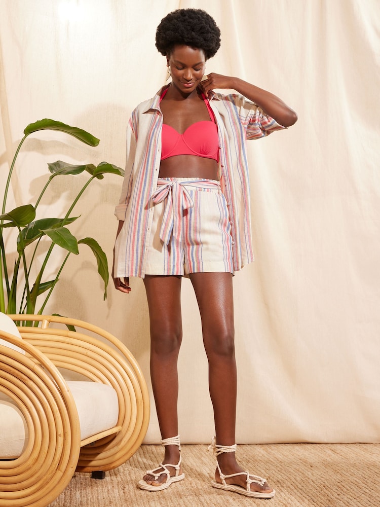 Love & Roses Ivory White Stripe Button Through Shirt Co Ord - Image 4 of 4
