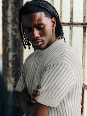 Grey EDIT Relaxed Short Sleeve Knitted Crew Jumper - Image 1 of 7