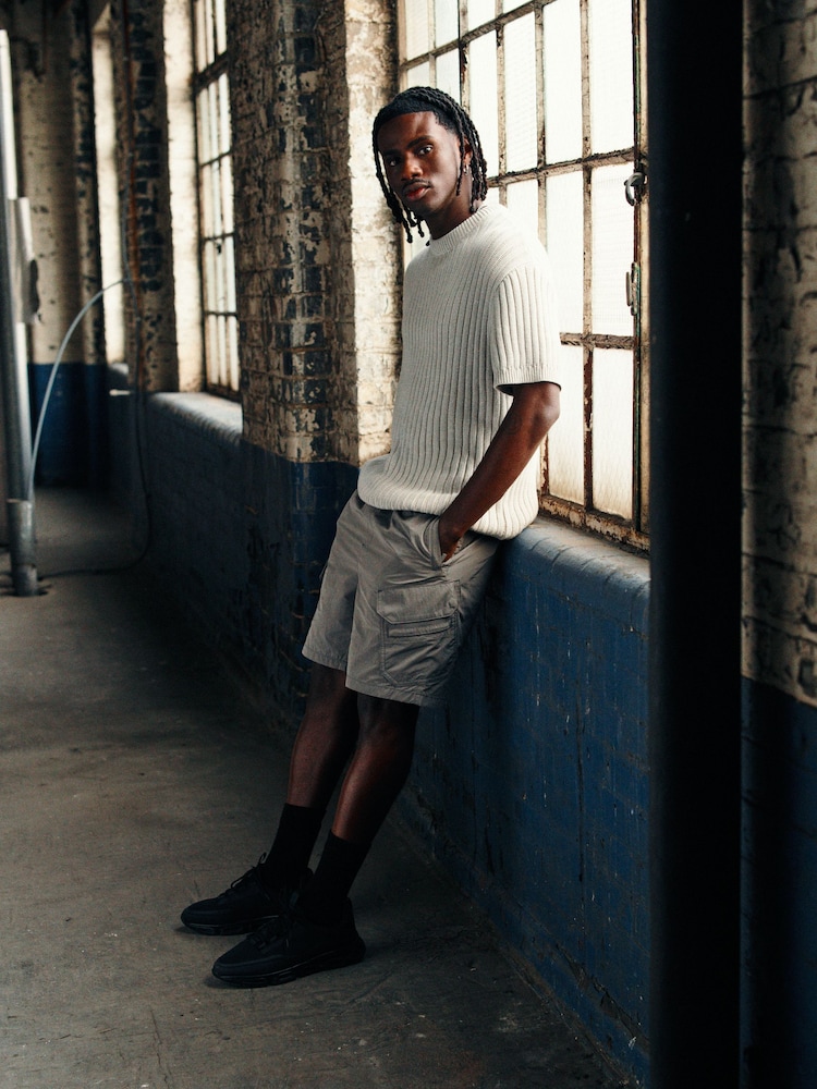 Grey EDIT Relaxed Short Sleeve Knitted Crew Jumper - Image 2 of 7