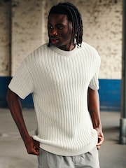 Grey EDIT Relaxed Short Sleeve Knitted Crew Jumper - Image 3 of 7