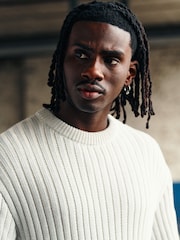 Grey EDIT Relaxed Short Sleeve Knitted Crew Jumper - Image 4 of 7