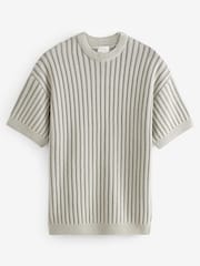 Grey EDIT Relaxed Short Sleeve Knitted Crew Jumper - Image 5 of 7