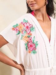 Love & Roses Ivory White Trim Detail Cover Up Kaftan - Image 2 of 4
