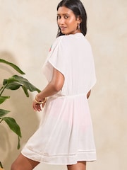 Love & Roses Ivory White Trim Detail Cover Up Kaftan - Image 3 of 4