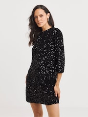 JD Williams Black Velvet Sequin Shift Dress - Image 1 of 4