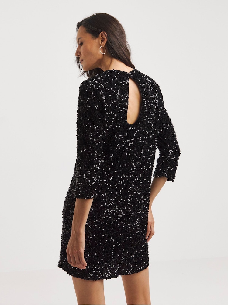 JD Williams Black Velvet Sequin Shift Dress - Image 2 of 4