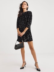 JD Williams Black Velvet Sequin Shift Dress - Image 3 of 4