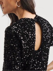 JD Williams Black Velvet Sequin Shift Dress - Image 4 of 4