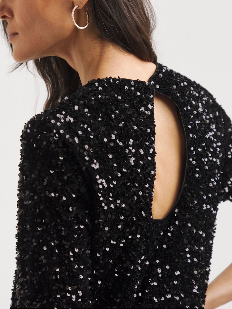 JD Williams Black Velvet Sequin Shift Dress - Image 4 of 4