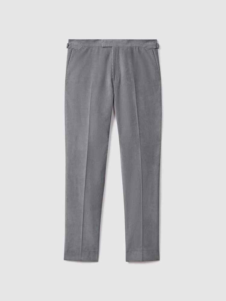 Reiss Ice Blue Kempton Slim Fit Corduroy Trousers with Turn-Ups - Image 2 of 6 Reiss Ice Blue Kempton Slim Fit Corduroy Trousers with Turn-Ups - Image 2 of 6