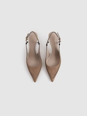 Reiss Nude Leena Leather Suede Pointed Slingback Heels - Image 3 of 5
