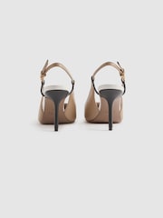 Reiss Nude Leena Leather Suede Pointed Slingback Heels - Image 4 of 5