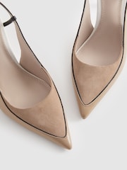Reiss Nude Leena Leather Suede Pointed Slingback Heels - Image 5 of 5