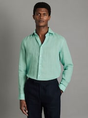 Reiss Bermuda Green Ruban Linen Button-Through Shirt - Image 1 of 6