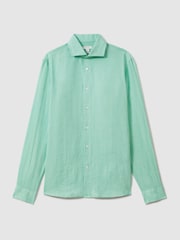 Reiss Bermuda Green Ruban Linen Button-Through Shirt - Image 2 of 6
