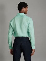 Reiss Bermuda Green Ruban Linen Button-Through Shirt - Image 5 of 6