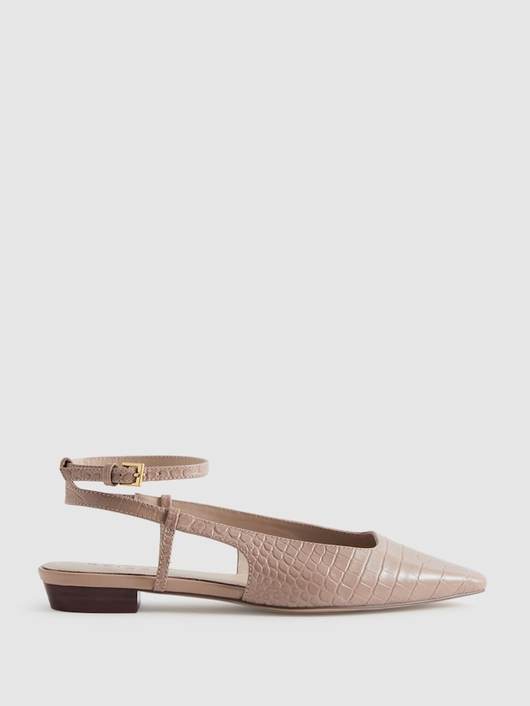 Reiss Nude Freya Leather Slingback Ballerina Flats - Image 1 of 5 Reiss Nude Freya Leather Slingback Ballerina Flats - Image 1 of 5