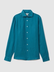 Reiss Teal Blue Ruban Linen Button-Through Shirt - Image 1 of 6