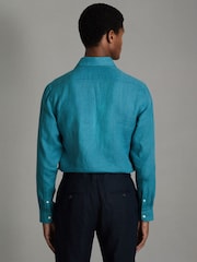 Reiss Teal Blue Ruban Linen Button-Through Shirt - Image 4 of 6