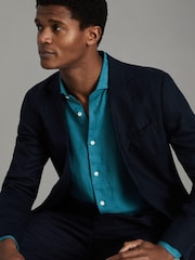 Reiss Teal Blue Ruban Linen Button-Through Shirt - Image 6 of 6