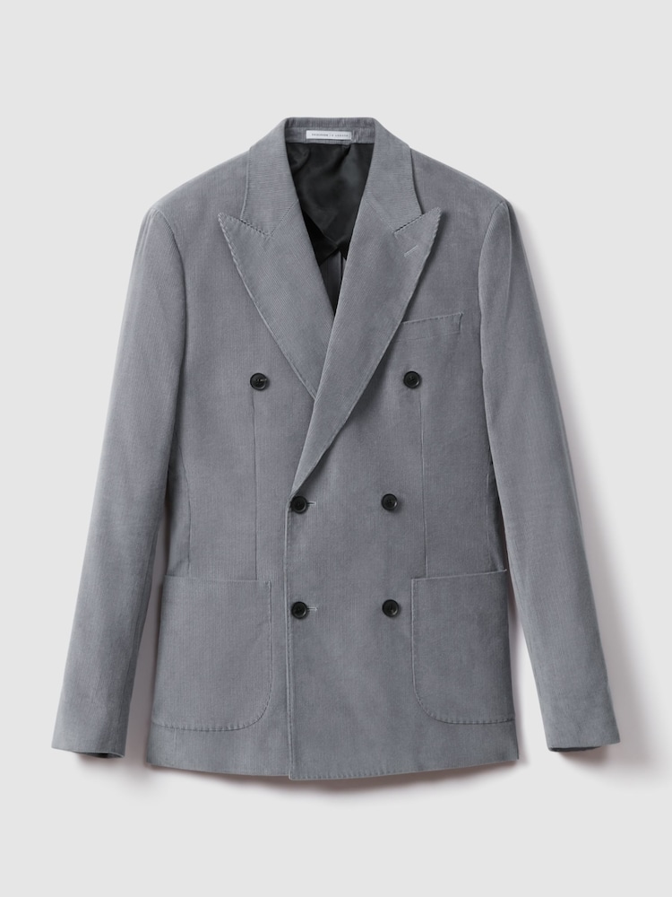 Reiss Ice Blue Kempton Slim Fit Corduroy Double Breasted Blazer - Image 2 of 9