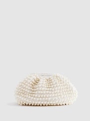 Reiss White Dania Woven Pearl Clutch Bag - Image 1 of 5