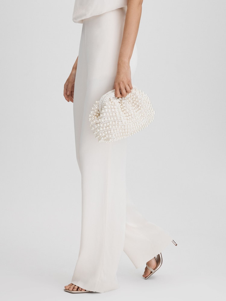 Reiss White Dania Woven Pearl Clutch Bag - Image 2 of 5
